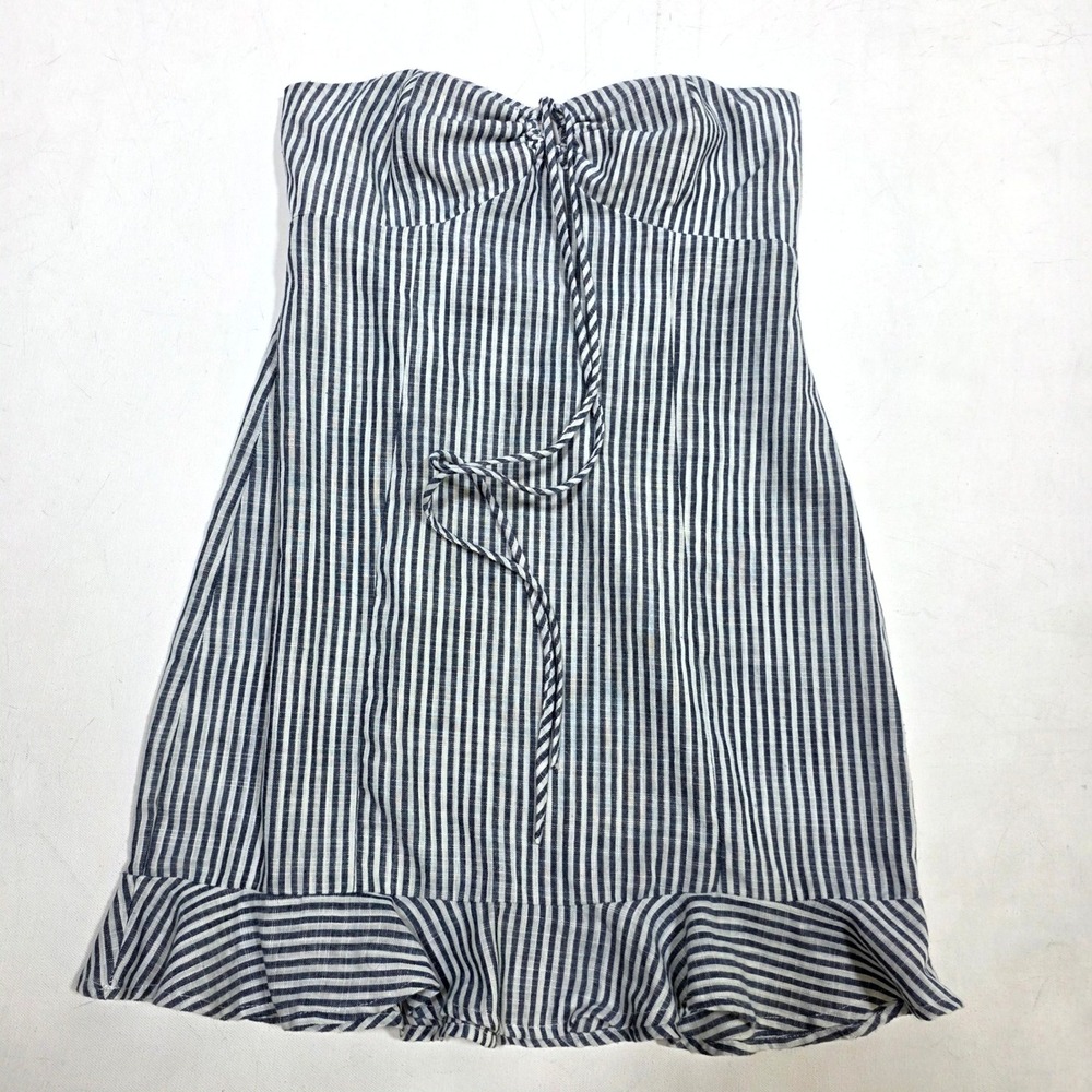 Speechless Strapless Mini Dress Womens M Blue White Striped Ruffle Sun Dress